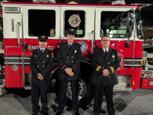 Photo (from right to left) Chief Darryl Ehrhart, Captain Tony Goeb, and Firefighter Ryan Blackwell.